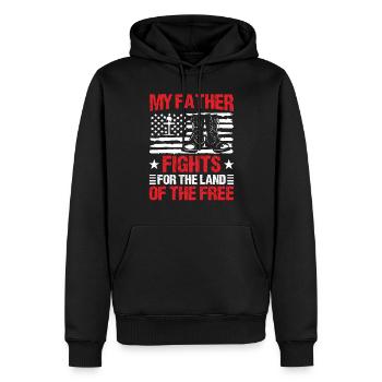 Soldier My Father Fights For Land Of Free Military - Men’s Premium Organic Hoodie - black - Front - Nico (187cm)