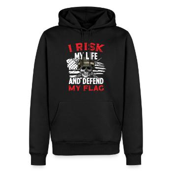 Soldier Risk My Life Defend My Flag Military Army - Men’s Premium Organic Hoodie - black - Front - Nico (187cm)