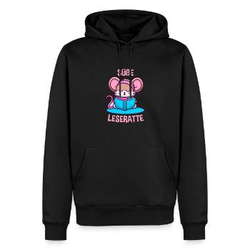 Süße Ratte liest ein Buch Leseratte - Männer Premium Bio Hoodie - Schwarz - Vorne - Nico (187cm)