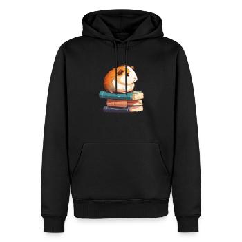 Guinea pig siting in stack of books guinea pig - Männer Premium Bio Hoodie - Schwarz - Vorne - Nico (187cm)