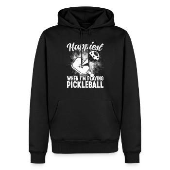 Le plus heureux quand je joue au pickleball - Sweat à capuche Premium bio Homme - noir - Devant - Nico (187cm)