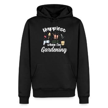 Le plus heureux quand je jardine - Sweat à capuche Premium bio Homme - noir - Devant - Nico (187cm)