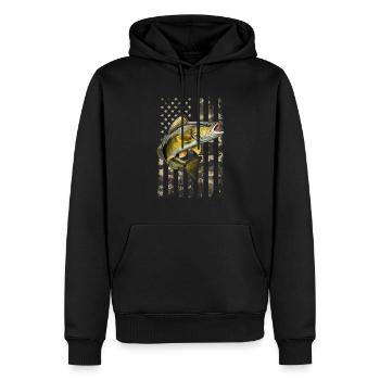 doré jaune drapeau américain, Pêche - Sweat à capuche Premium bio Homme - noir - Devant - Nico (187cm)