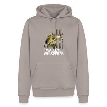 walleye whisperer, fishing - Men’s Premium Organic Hoodie - taupe - Front - Nico (187cm)