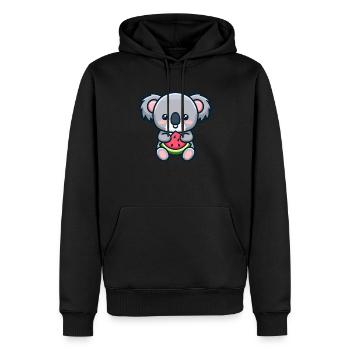 Le koala sucré mange de la pastèque rouge - Sweat à capuche Premium bio Homme - noir - Devant - Nico (187cm)