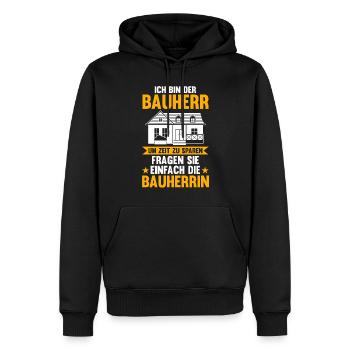 Bauherr - Männer Premium Bio Hoodie - Schwarz - Vorne - Nico (187cm)