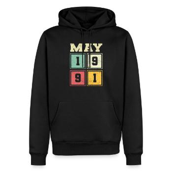 32ème anniversaire Mai Millésime 1991 Millésime - Sweat à capuche Premium bio Homme - noir - Devant - Nico (187cm)