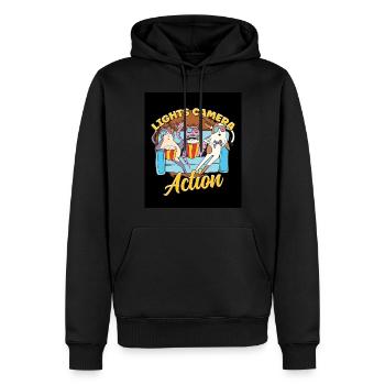 Ligts Camera Action - Männer Premium Bio Hoodie - Schwarz - Vorne - Nico (187cm)