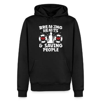Lifeguard Breaking Hearts & Saving People - Men’s Premium Organic Hoodie - black - Front - Nico (187cm)