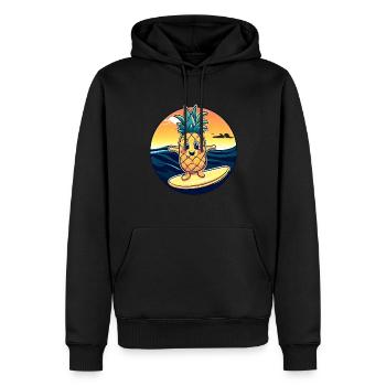 Ananas kawaii au coucher du soleil - Sweat à capuche Premium bio Homme - noir - Devant - Nico (187cm)