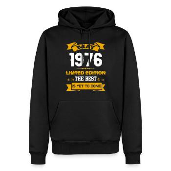 Mai 1976 Cadeau d’anniversaire - Sweat à capuche Premium bio Homme - noir - Devant - Nico (187cm)