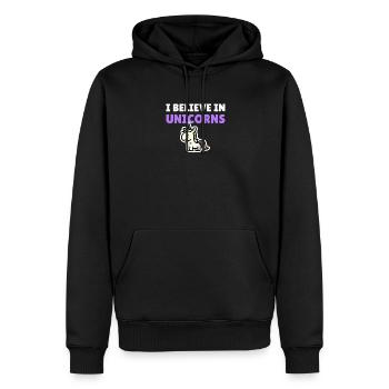Je crois aux licornes - Sweat à capuche Premium bio Homme - noir - Devant - Nico (187cm)