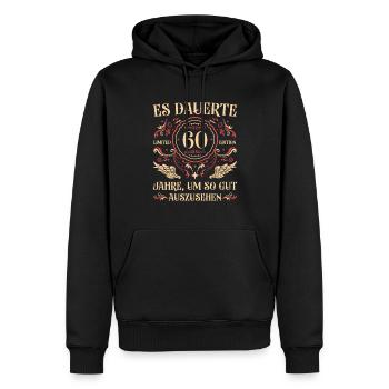 60 Jahre alt 60er 60. Geburtstag Geschenkidee - Männer Premium Bio Hoodie - Schwarz - Vorne - Nico (187cm)