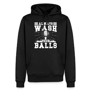 always wash your Balls - Männer Premium Bio Hoodie - Schwarz - Vorne - Nico (187cm)
