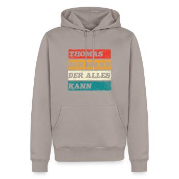 Thomas Der Mann Der Alles Kann Vorname Thomas - Männer Premium Bio Hoodie - Taupe - Vorne - Nico (187cm)