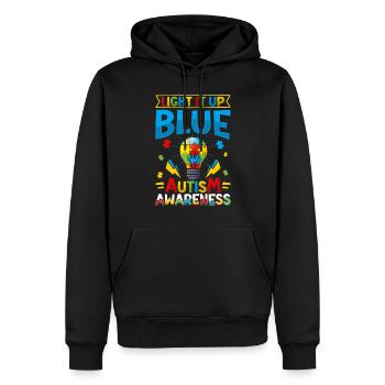 Monde autisme Maman Papa - Sweat à capuche Premium bio Homme - noir - Devant - Nico (187cm)