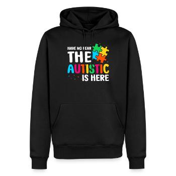 The autistic is here - Männer Premium Bio Hoodie - Schwarz - Vorne - Nico (187cm)