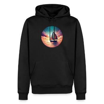 Le voilier navigue dans le sunset grunge - Sweat à capuche Premium bio Homme - noir - Devant - Nico (187cm)