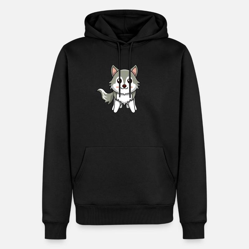 mignon Kawaii Husky - Sweat à capuche Premium bio Homme - noir