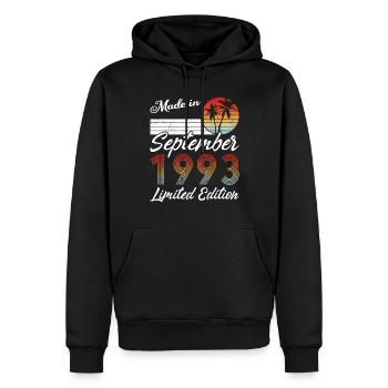 30th Birthday Vintage Made in September 1993 - Men’s Premium Organic Hoodie - black - Front - Nico (187cm)