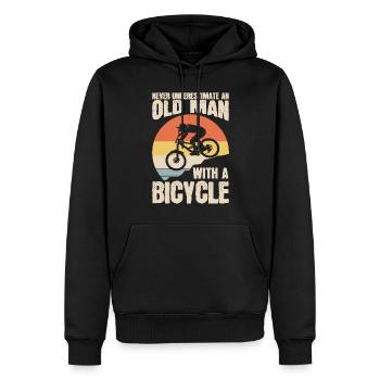 Vieil homme avec un amateur de vélo - Sweat à capuche Premium bio Homme - noir - Devant - Nico (187cm)