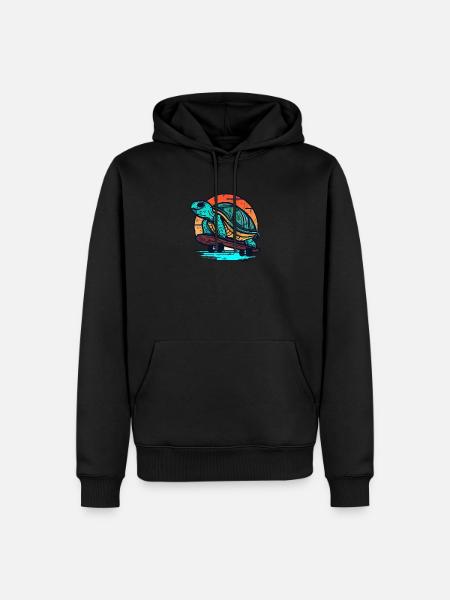 Turtle on Skateboard Sunset Design - Men’s Premium Organic Hoodie - black
