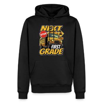Nächster Halt Erste 1. Klasse Zurück Zur Schule - Männer Premium Bio Hoodie - Schwarz - Vorne - Nico (187cm)