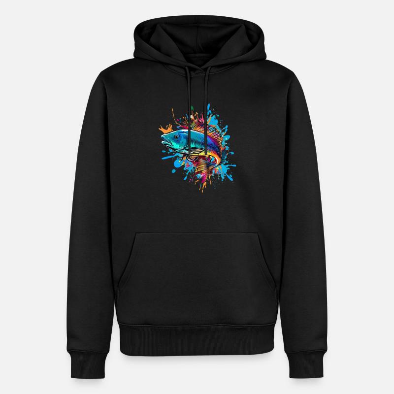 Farbenfroher Fisch - Männer Premium Bio Hoodie - Schwarz