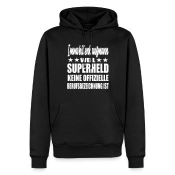 Immobilienkaufmann Superheld Spruch - Männer Premium Bio Hoodie - Schwarz - Vorne - Nico (187cm)