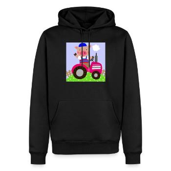 Joli cochon monté sur un tracteur - Sweat à capuche Premium bio Homme - noir - Devant - Nico (187cm)