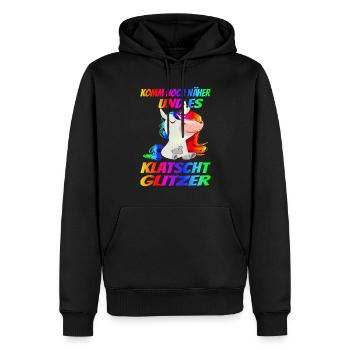 Komm noch näher und es klatscht Glitzer - - Männer Premium Bio Hoodie - Schwarz - Vorne - Nico (187cm)
