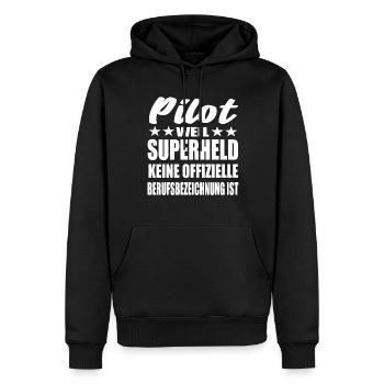 Pilot Superheld Spruch - Männer Premium Bio Hoodie - Schwarz - Vorne - Nico (187cm)