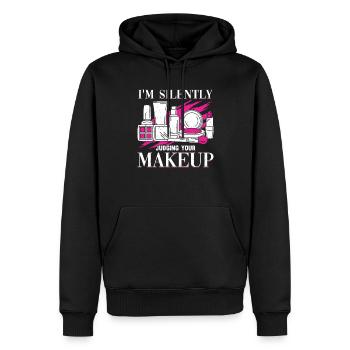 Je juge silencieusement votre cosmétécologue maquilleur - Sweat à capuche Premium bio Homme - noir - Devant - Nico (187cm)