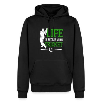 Life is better with cricketers - Men’s Premium Organic Hoodie - black - Front - Nico (187cm)