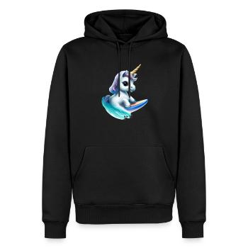 Einhorn auf Surfbrett - Männer Premium Bio Hoodie - Schwarz - Vorne - Nico (187cm)