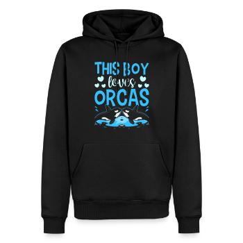 Ce garçon aime les orques de la mer protéger les baleines - Sweat à capuche Premium bio Homme - noir - Devant - Nico (187cm)