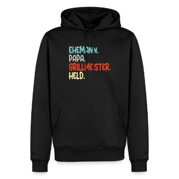 Ehemann Papa Grillmeister Held Vaterschaft - Männer Premium Bio Hoodie - Schwarz - Vorne - Nico (187cm)
