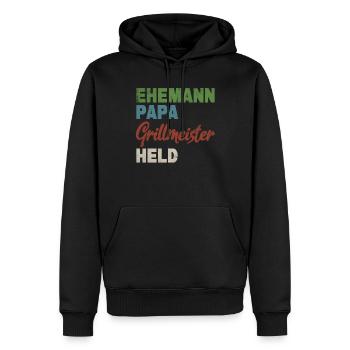 Vintage Vater Ehemann Papa Grillmeister Held - Männer Premium Bio Hoodie - Schwarz - Vorne - Nico (187cm)