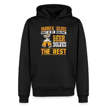 Le panoramique résout la plupart de mes problèmes Bière - Sweat à capuche Premium bio Homme - noir - Devant - Nico (187cm)