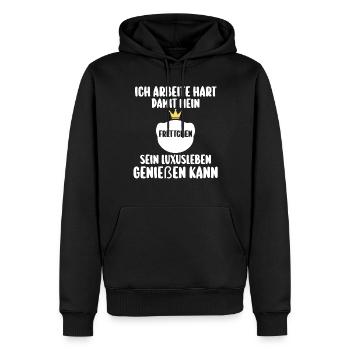 Ich arbeite hart damit mein Frettchen - Männer Premium Bio Hoodie - Schwarz - Vorne - Nico (187cm)
