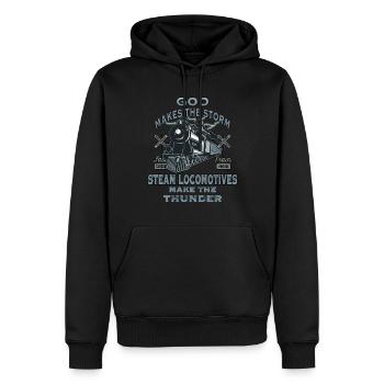 Dampflok fahren macht Spaß wie Eisenbahn - Männer Premium Bio Hoodie - Schwarz - Vorne - Nico (187cm)