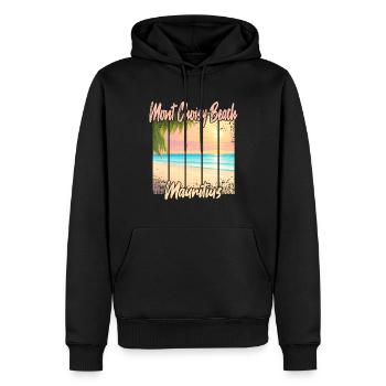 Coucher de soleil sur la plage de Mont Choisy - Sweat à capuche Premium bio Homme - noir - Devant - Nico (187cm)