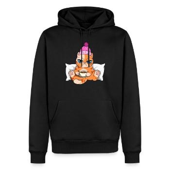 Kaffee Katze - Männer Premium Bio Hoodie - Schwarz - Vorne - Nico (187cm)