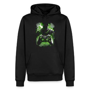 Conception de jeu vert néon cool avec contrôleur - Sweat à capuche Premium bio Homme - noir - Devant - Nico (187cm)