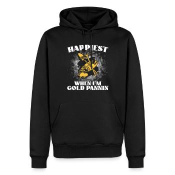 Happiest when i'm Goldpannin - Männer Premium Bio Hoodie - Schwarz - Vorne - Nico (187cm)