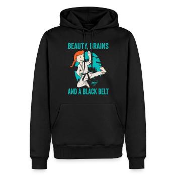 Keep exercising until the belt turns black - Men’s Premium Organic Hoodie - black - Front - Nico (187cm)