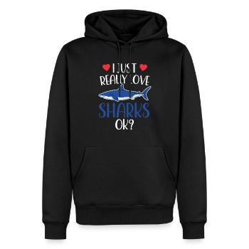 J’aime les requins vraiment ok requin à dents de requin - Sweat à capuche Premium bio Homme - noir - Devant - Nico (187cm)