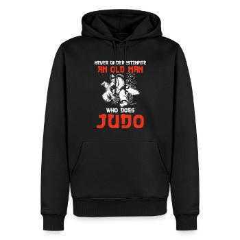 Ne sous-estimez jamais un vieil homme qui fait du judo - Sweat à capuche Premium bio Homme - noir - Devant - Nico (187cm)