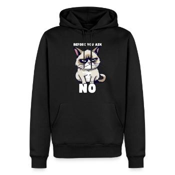 Grump Cat - Prima che tu chieda di no - Detto cinico - Felpa con cappuccio ecologica premium da uomo - nero - Fronte - Nico (187cm)