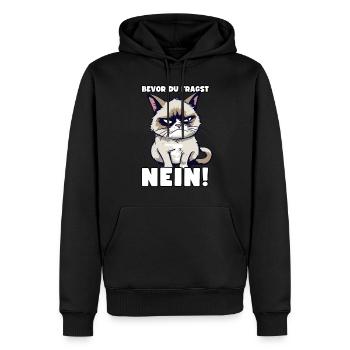 Grump Cat - Bevor Du Fragst Nein! Zynischer Spruch - Männer Premium Bio Hoodie - Schwarz - Vorne - Nico (187cm)